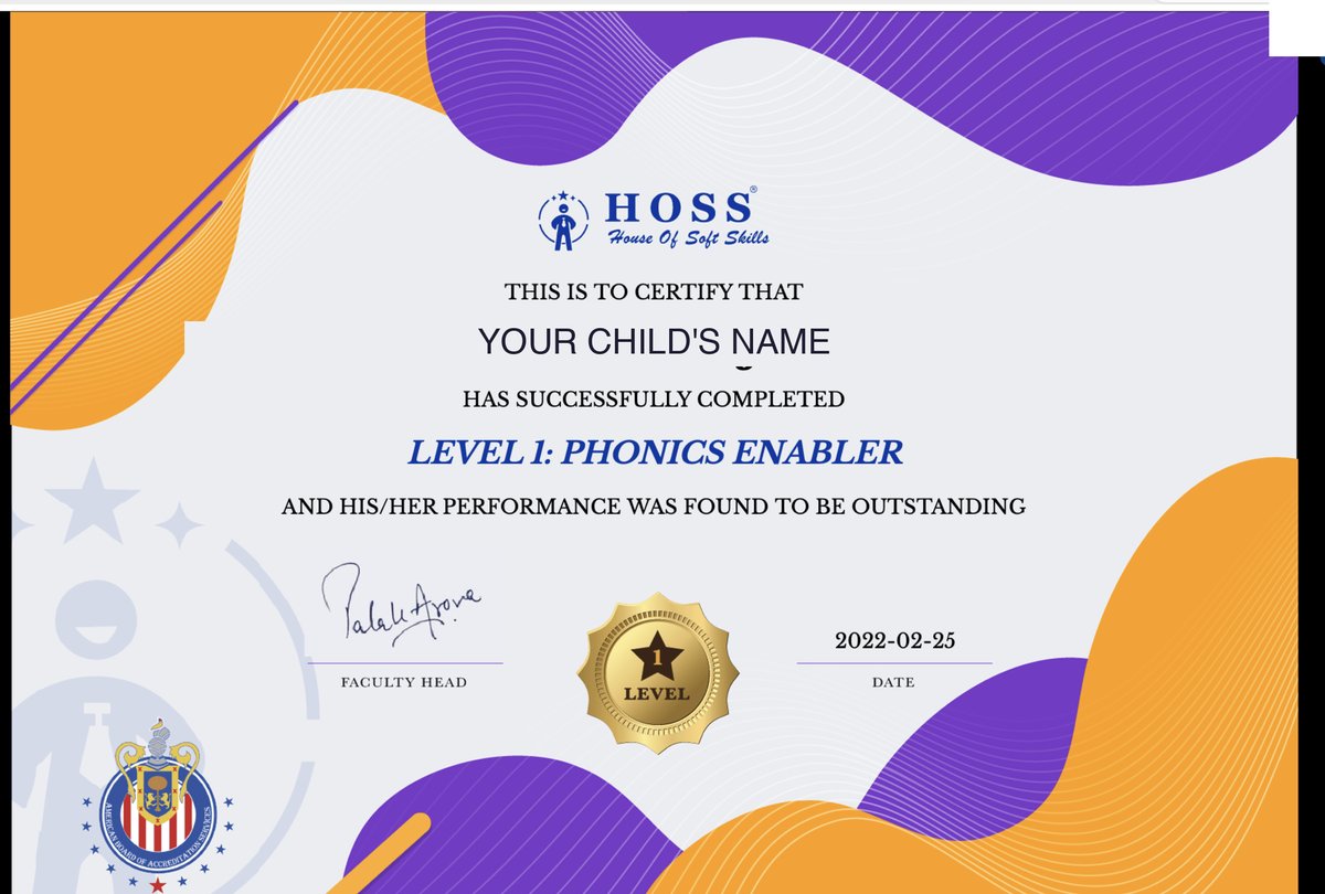 HOSS course completion certificate — ISO certified